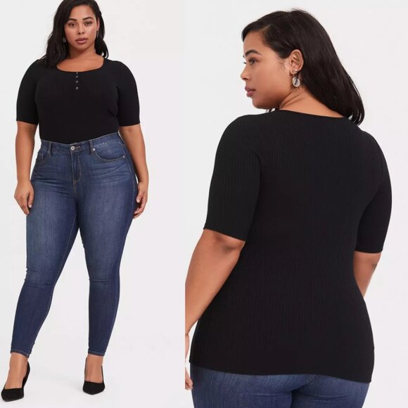 TORRID Black Ribbed Snap Henley Tee Womens Plus 2X Classic Casual Everyday Wear - Picture 1 of 5